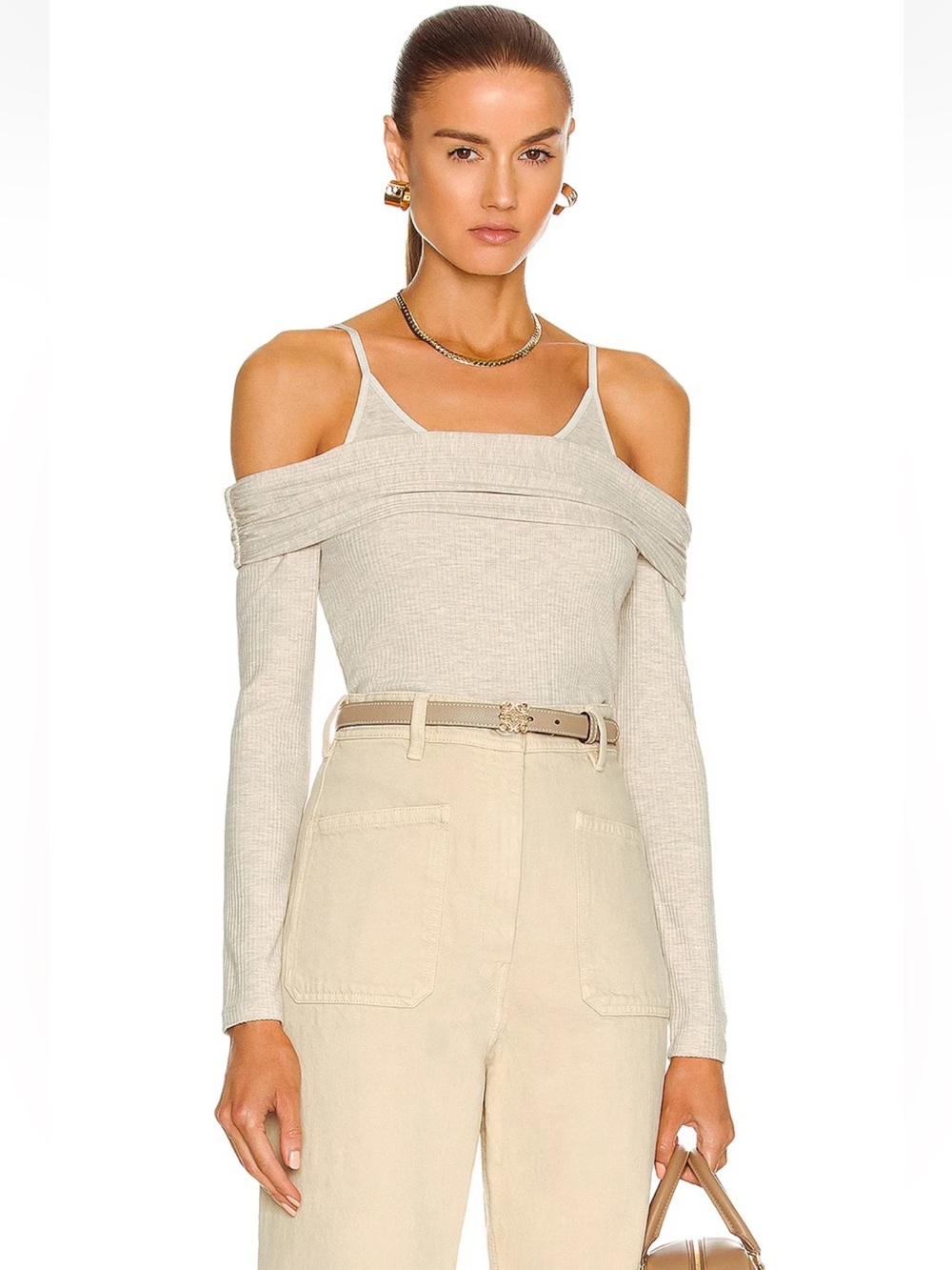 JONATHAN SIMKHAI STANDARD Piper Off the Shoulder Top, Marble, Size XS